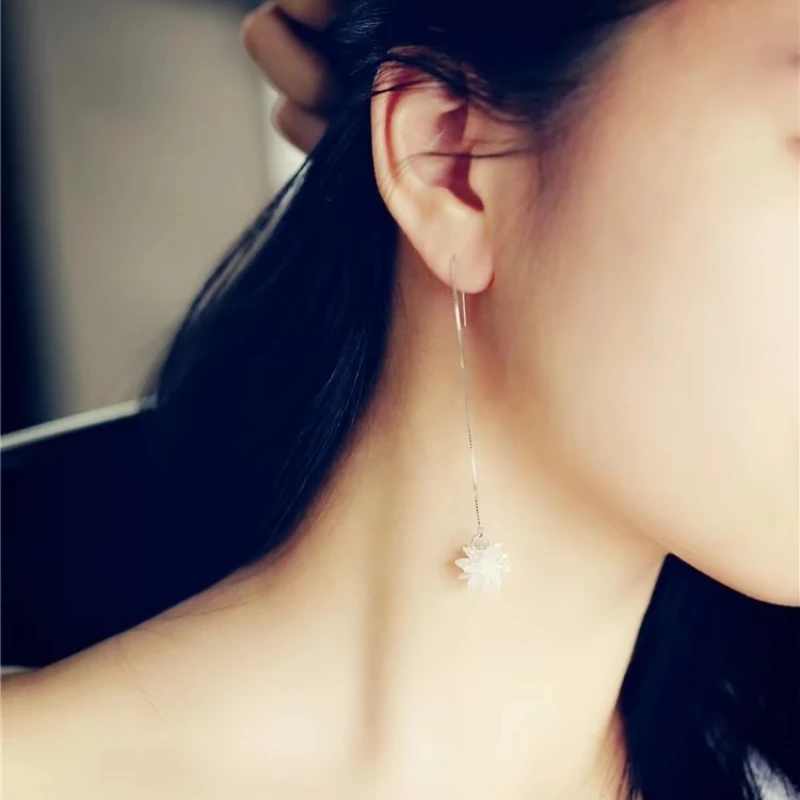 Hot Sale Long Ice flower 925 Sterling Silver Earrings For Women Fashion Jewelry sterling-silver-jewelry pendientes