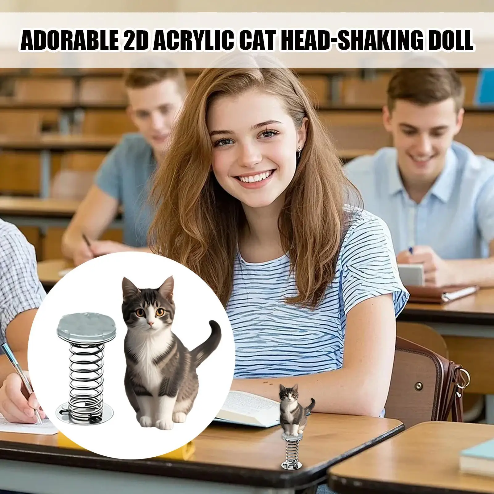 Shy cat Bobblehead Doll, Cute 2D Acrylic Cat Bobblehead Doll, Funny Cat Ornament, Fun Bouncing and Shaking Dashboard Decoration