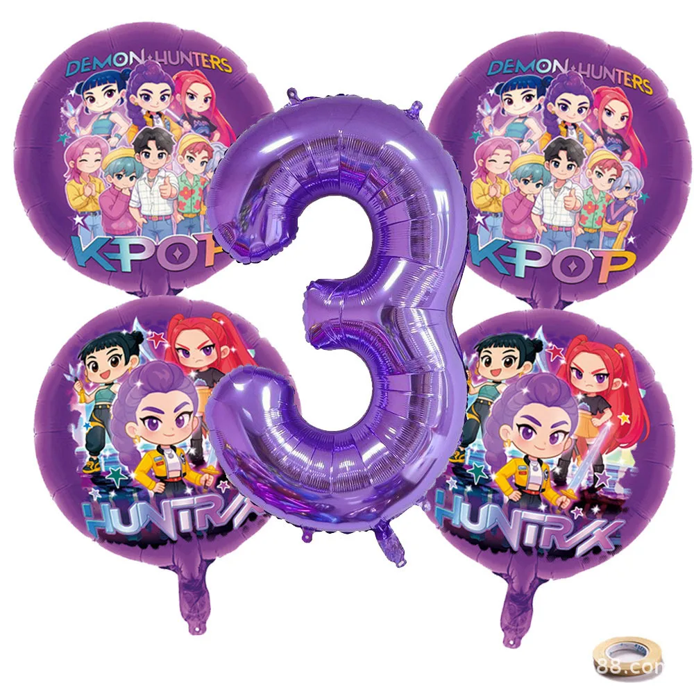 K P Foil Balloon Set Girl Group 1-9 Number Purple Star Balloons Character Cake Toppers for Birthday Party Photo Props image 2