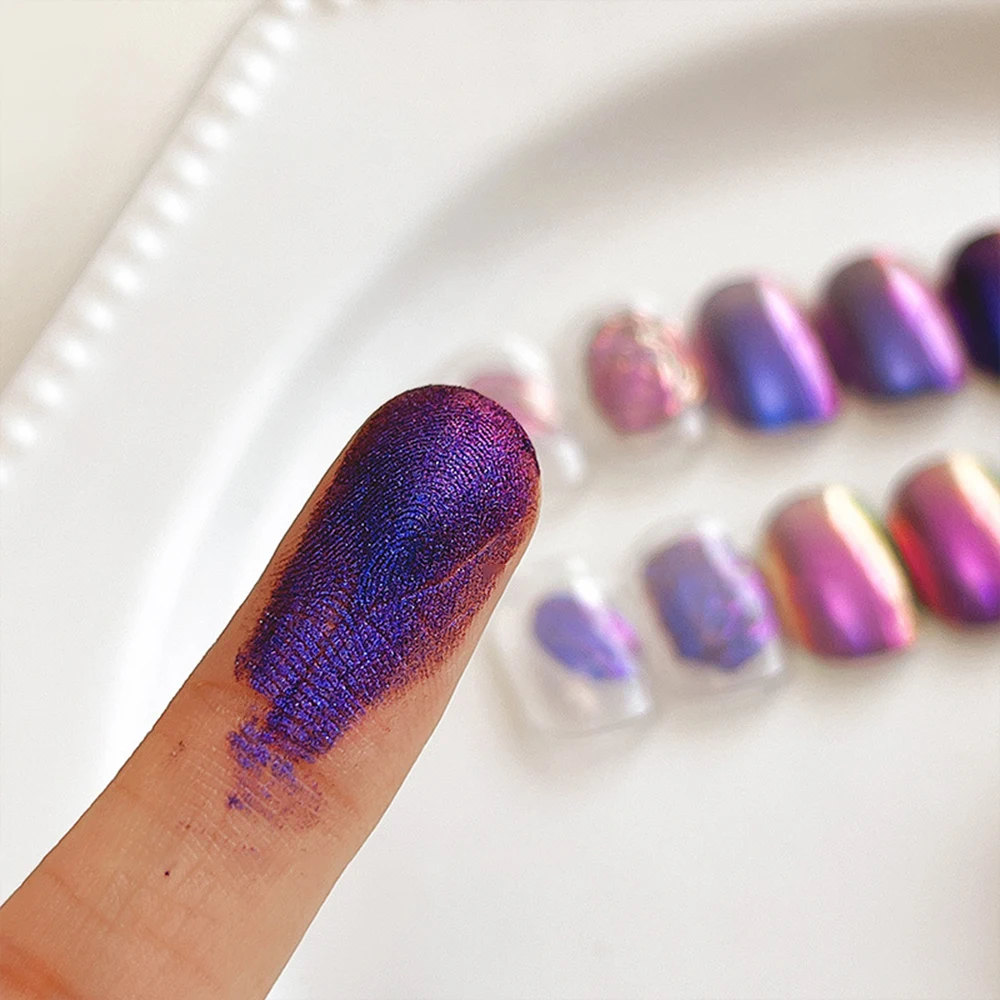 1 pot bleu violet Chrome caméléon Aurora poudre à ongles 0.3g effet métallique holographique ongles frottant la poussière Gel vernis à ongles Pigment