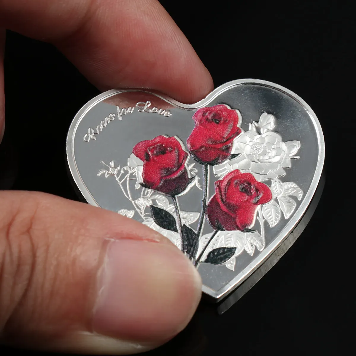 Heart-shaped Rose Commemorative Coin Love 52 Languages I Love You Gift Coins Art Collection (Silver)