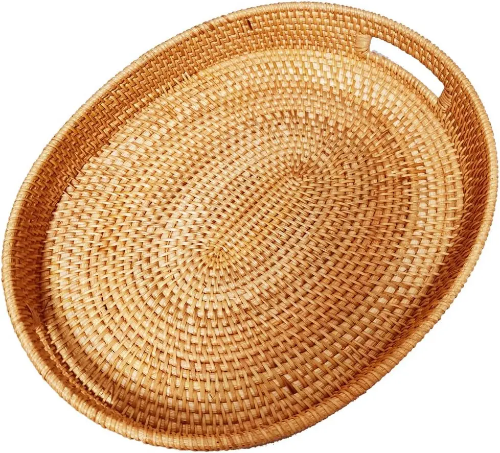 

Овальный плетеный поднос из ротанга с ручками, большая корзина для фруктов, хлеба, закусок и напитков