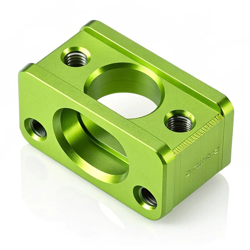 CNC Machined Green Anodized Aluminum Cross Clamp Block Double Hole Pipe Fixing Clamp Custom Machining Service