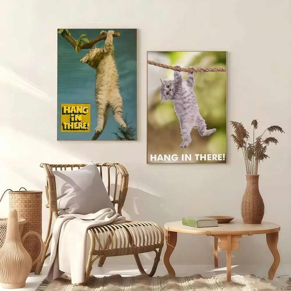 Cat Hang In There Baby Poster Stickers Art Print Retro Vintage Wall Decor HD Living Room Home Office Gift Occasion