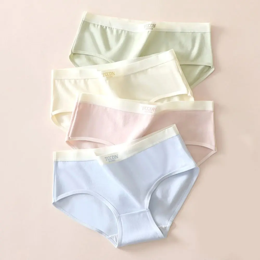 

5PCS Sweet Thin Mid Waist Panties Cotton Crotch Lingerie Simple Solid Briefs Underwear Women's Underpants Lady