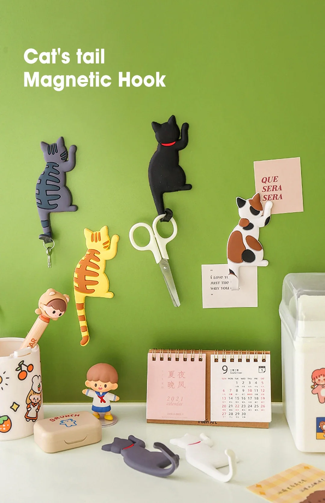 Fridge Magnet Hook Strong Magnetic Hook Traceless Removable Japanese Creative Cartoon Cat Tail Refrigerator Sticker Hook