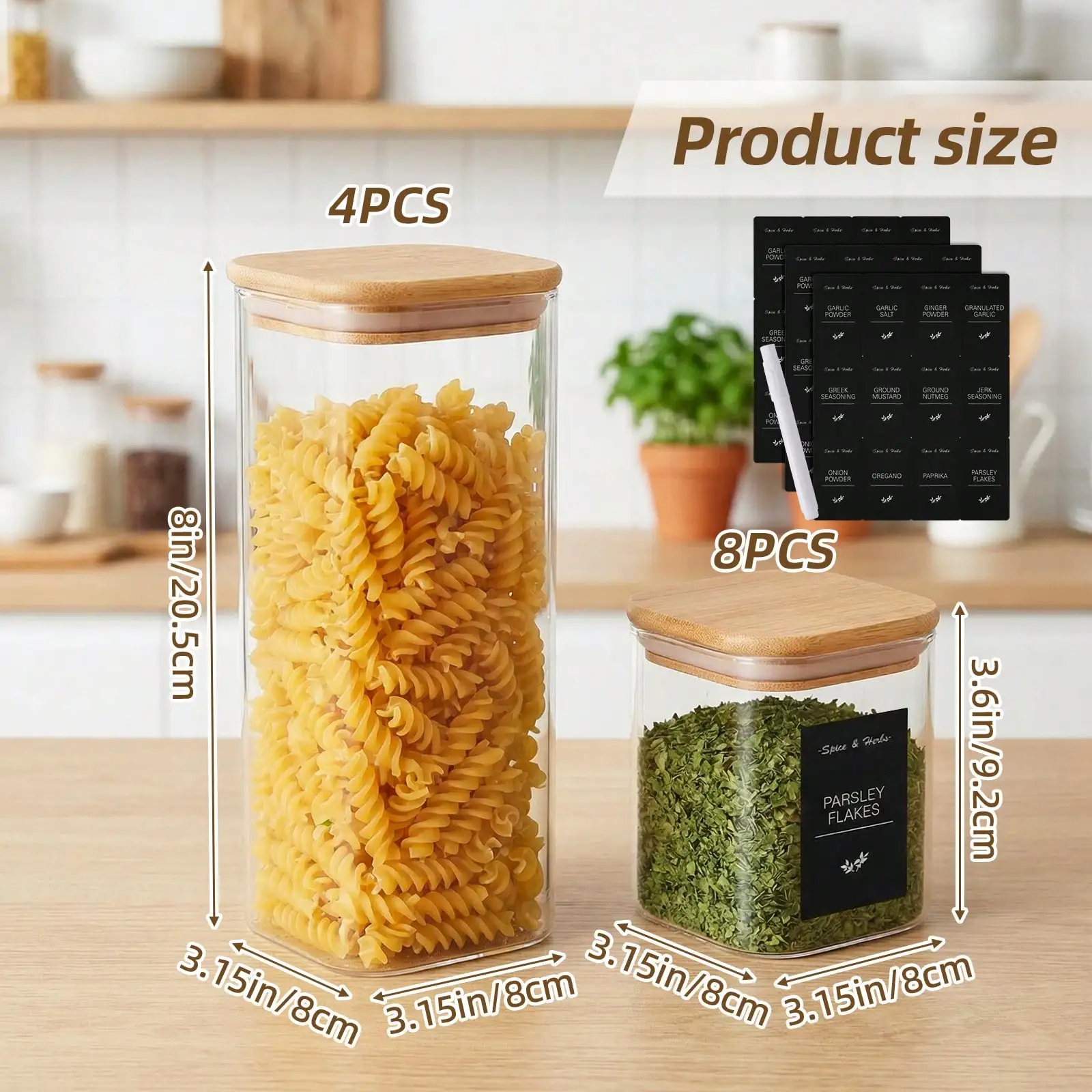 Glass Food Storage Containers With Lid, 12-Piece Set in 2 Sizes—Ideal for Flour, Sugar, Baking Supplies & Dry Foods. Plastic Can