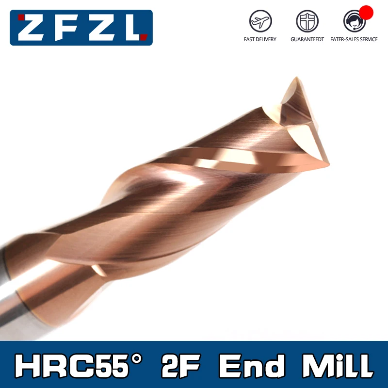 HRC55 Carbide End Mill 2 4 5 6 8 10 12mm 2Flutes Endmills Cutter Alloy Coating Tungsten Steel Cutting Tool CNC Maching Endmills