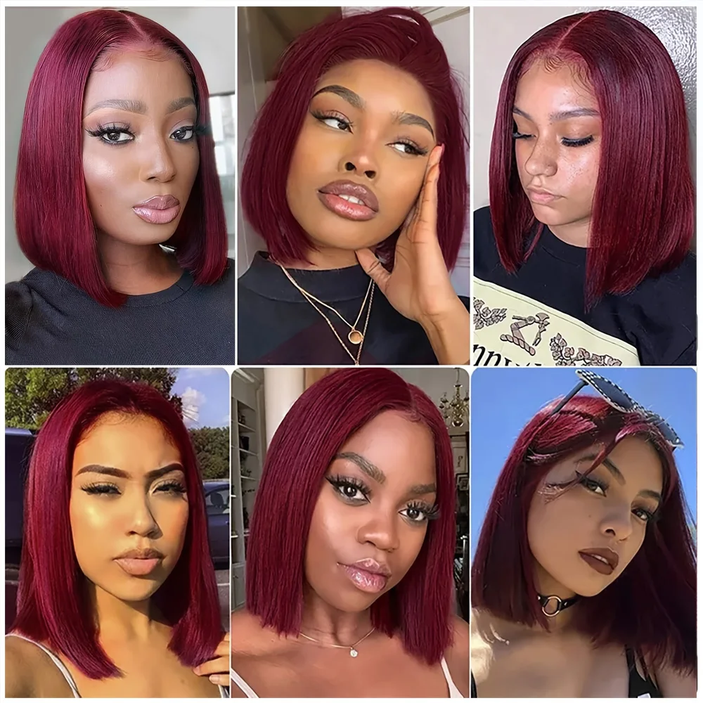 13x4 Human Hair Wig Burgundy Straight Bob Hair Wig Human Hair 99J 13x4 Bob Wig Lace Front Human Hair Wigs Transparent Lace Front