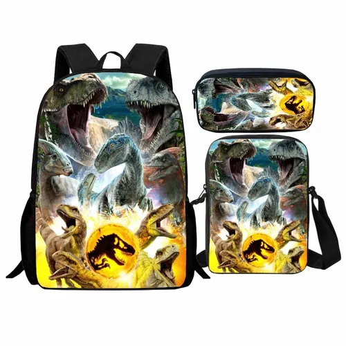 Imagen 1 del producto Nuevo producto, mochila para estudiantes de Jurassic World impresa, conjunto de tres piezas, mochila de dinosaurio Jurásico, bolso de hombro, estuche para lápices