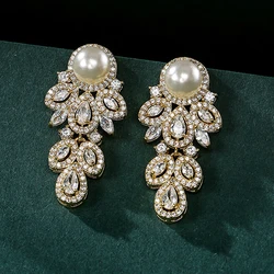 ZAKOL Elegant Shiny Leaf Zircon Dangle Earrings for Women Bridal Ear Accessories Luxury Wedding Party Jewelry Gifts