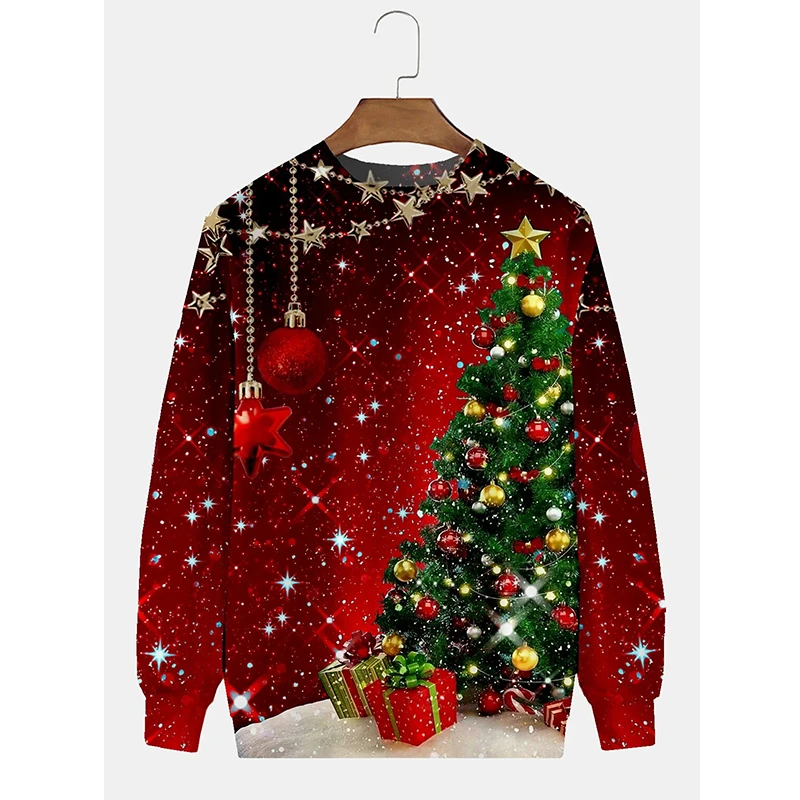 Autumn Harajuku Fashion Hoodie For Men 2024 New Christmas Tree Lamp Graphic 3D Printed Long Sleeve O Neck Sweatshirts Clothing