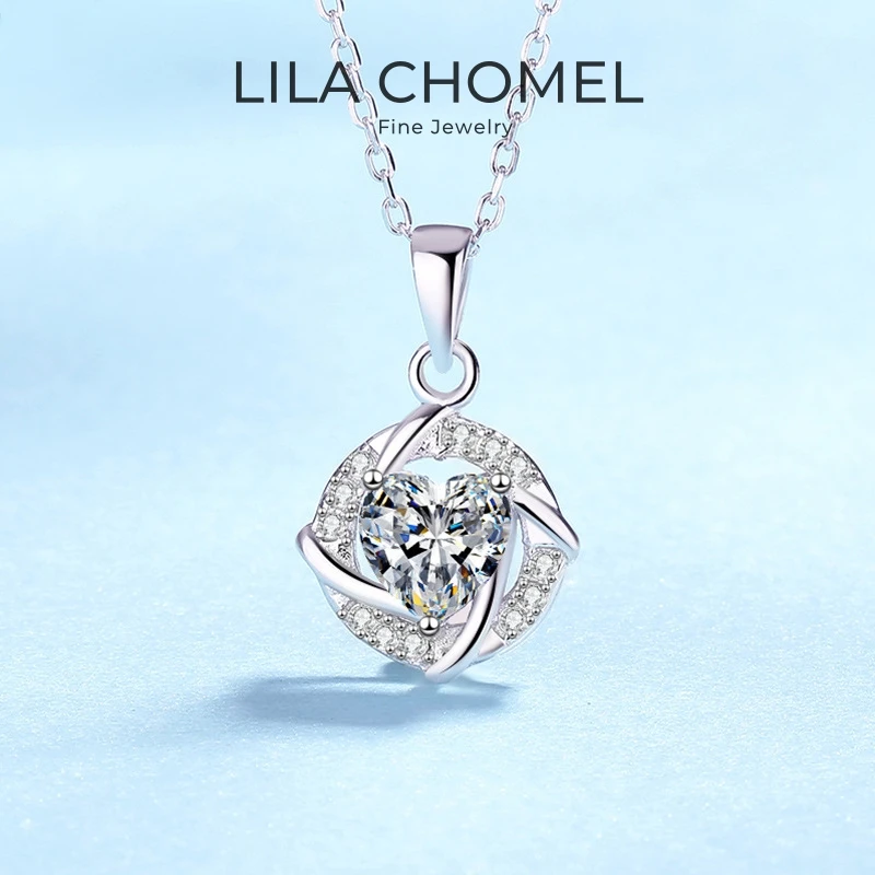 Girl Friend Birthday Gift 18K White Gold Valentines Day Necklaces 1CT Moissanite Diamond Women Wedding PT950 Love Spiral Pendant