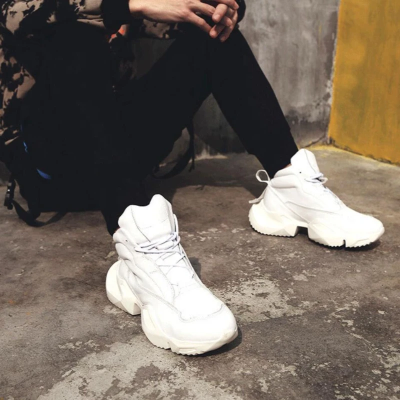 New Design Men Casual Shoes Genuine Leather Thick Bottom Comfortable Sneakers Fashion Youth Board Shoes Trend Ankle Boots