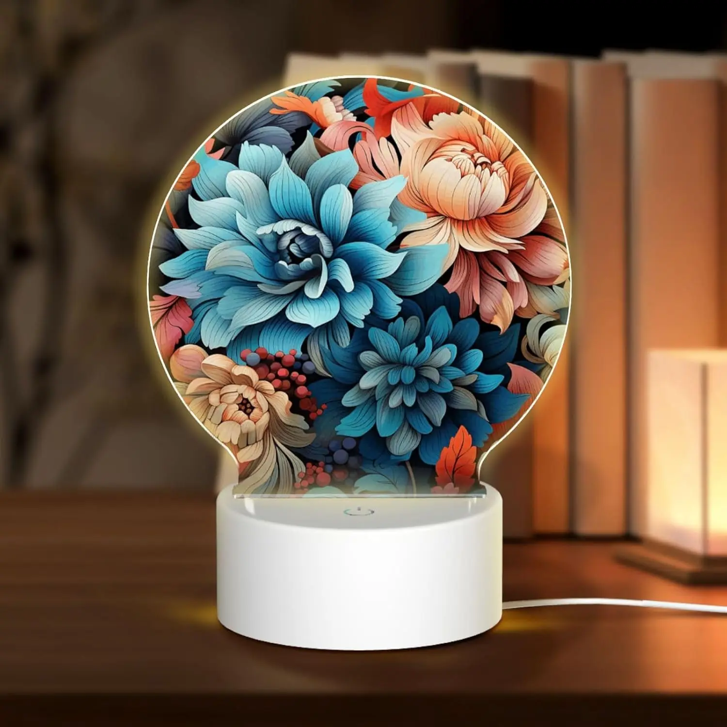 Acrylic Night Light Flower Pattern LED Night Lamp Modern Acrylic Nightlight for Bathroom Bedroom Restaurant Bar Decor