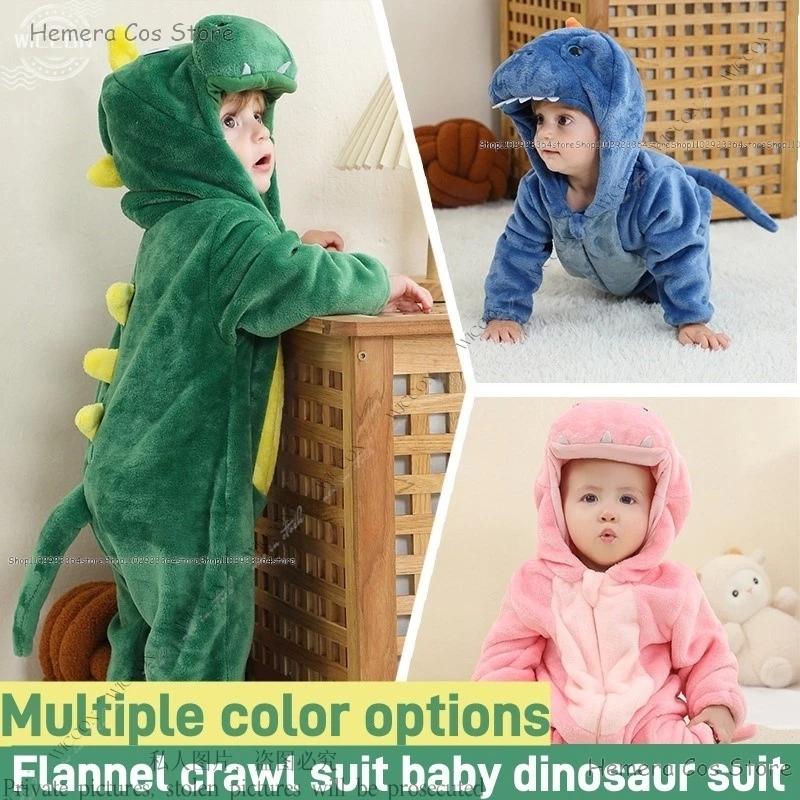 Flannel Crawl Suit Baby Dinosaur Suit Baby Romper Halloween Party Kawaii Cute Disguise Animal Cartoon Child Role Play Unisex