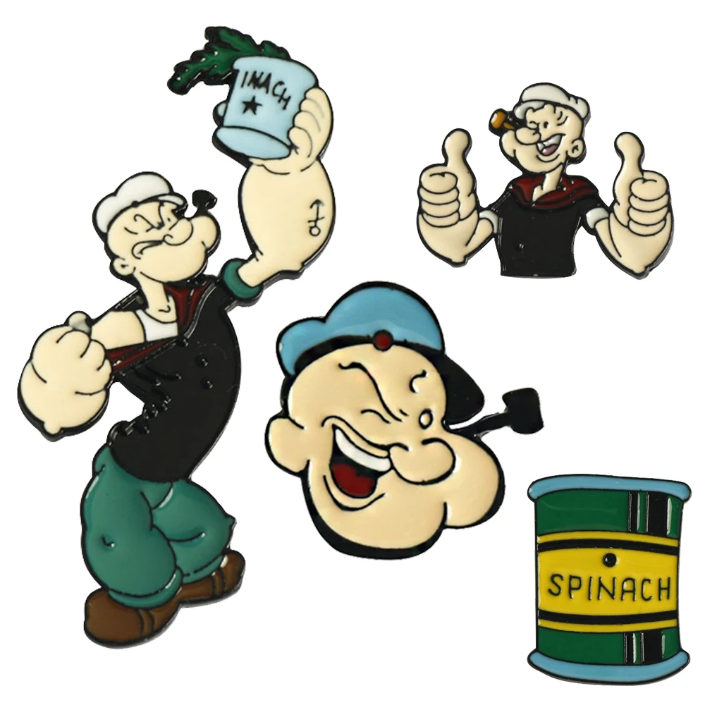 80er Jahre Cartoon Abzeichen Pins Brosche Niedliche Anime Figur Popeye The Sailor Form Emaille Cosplay Broschen Schmuck Geschenk für Freunde