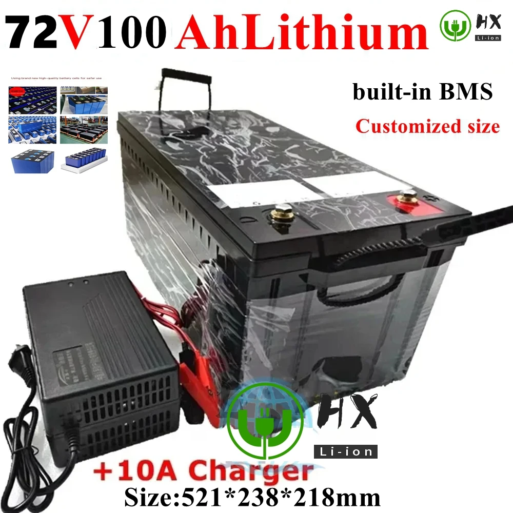 

HX-Batterie lithium-ion 72V, 100Ah, BMS 5000/8000W, avec chargeur 10A, pour skateboard, vélo, scooter, golf cart,AGV