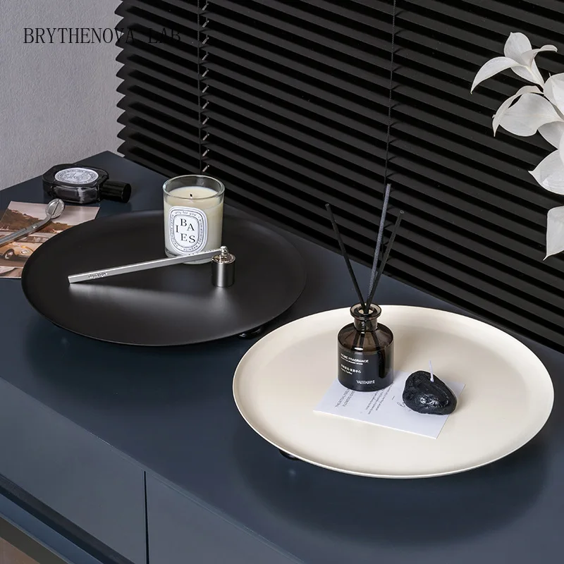 AhunderJiaz Modern Minimalist Round Foot Tall Tray Metal Entryway Ambiance Arrangement Home Storage Tray Decoration