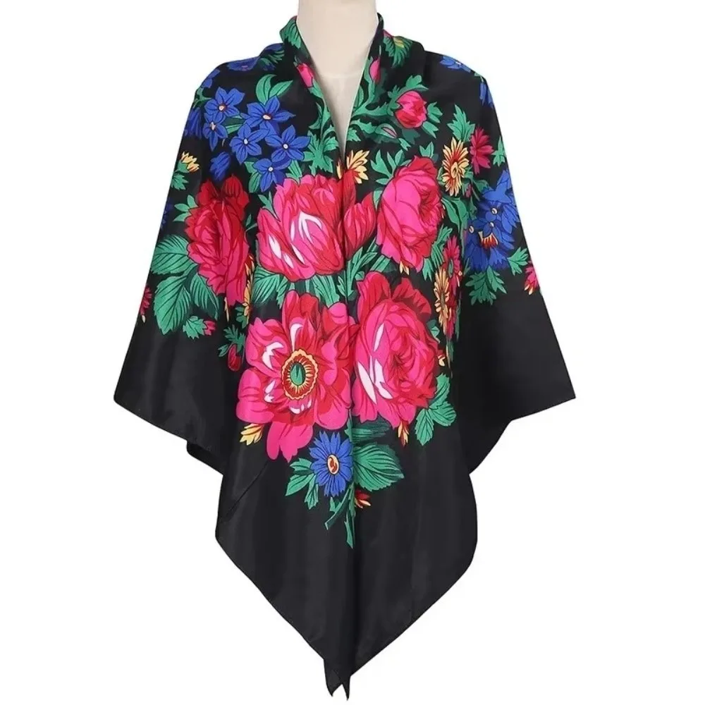 Luxury Retro Russian Square Scarf Square Shape Babushka Handkerchief Ukrainian Shawl Large Soft Floral Poncho Shawl For Women