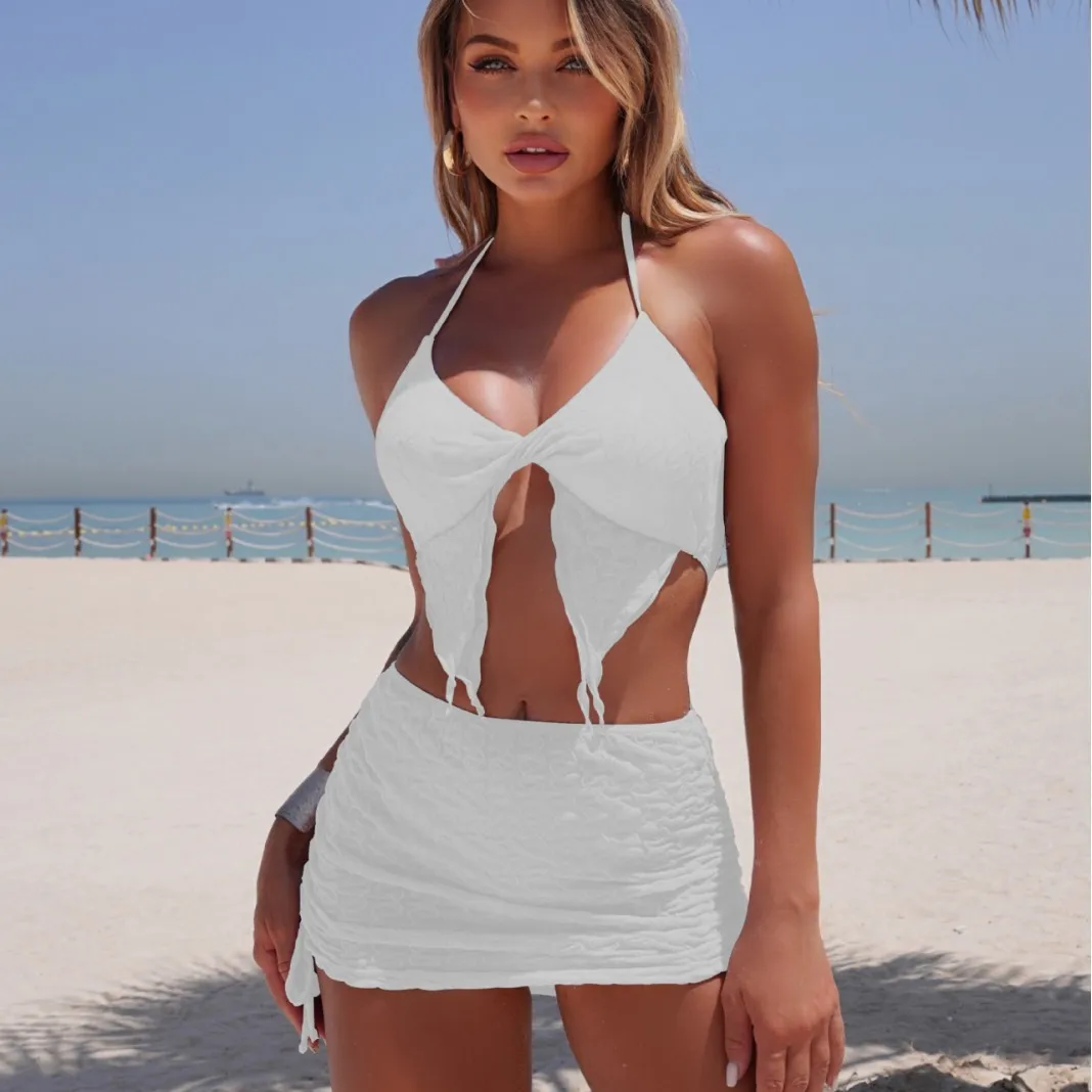 

New Solid Color Split Swimsuit Women's Bikini Three-piece Bikini Swimsuit Set