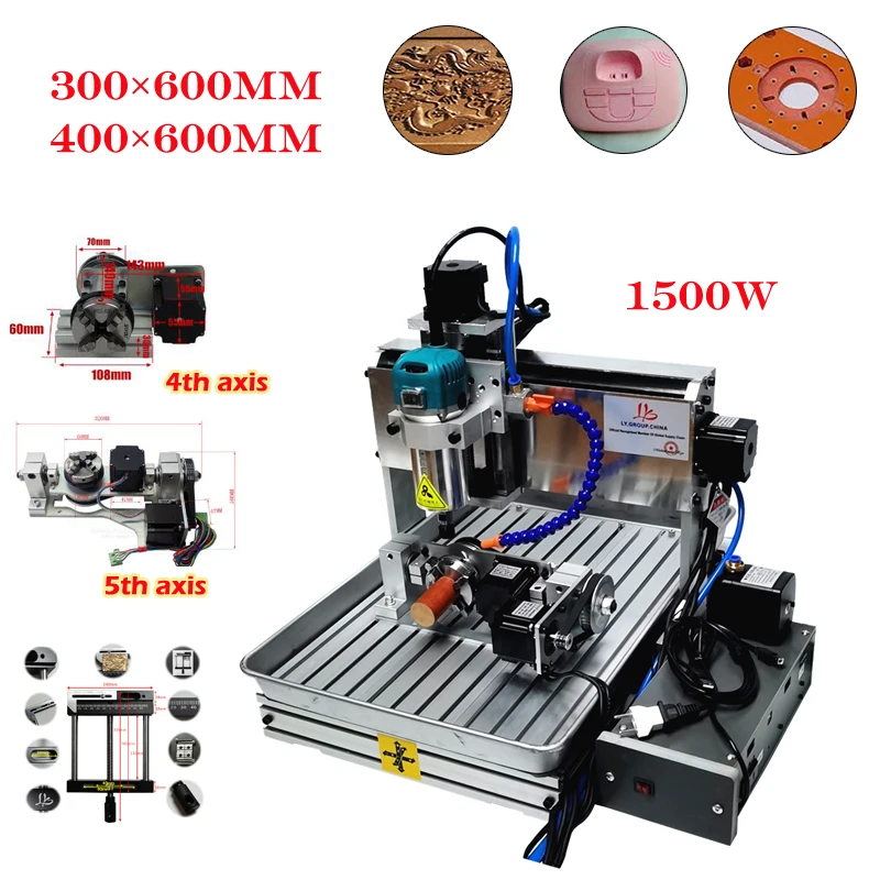 LYF CNC Router 3060 4060 3 Axis 4 Axis 5Axis USB Port 1500W Spindle Engraving Drilling and Milling Machine with Woodworking Tool