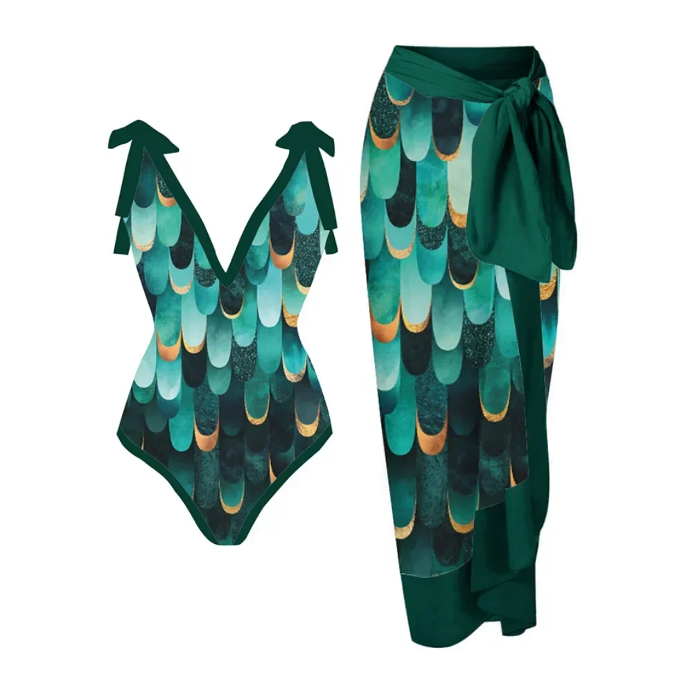 

New Hot Sale Of The Season One-Piece Swimsuit Women's Print Design Anti-Light Two-Piece Set Sunscreen Swimwear Prevent Exposure