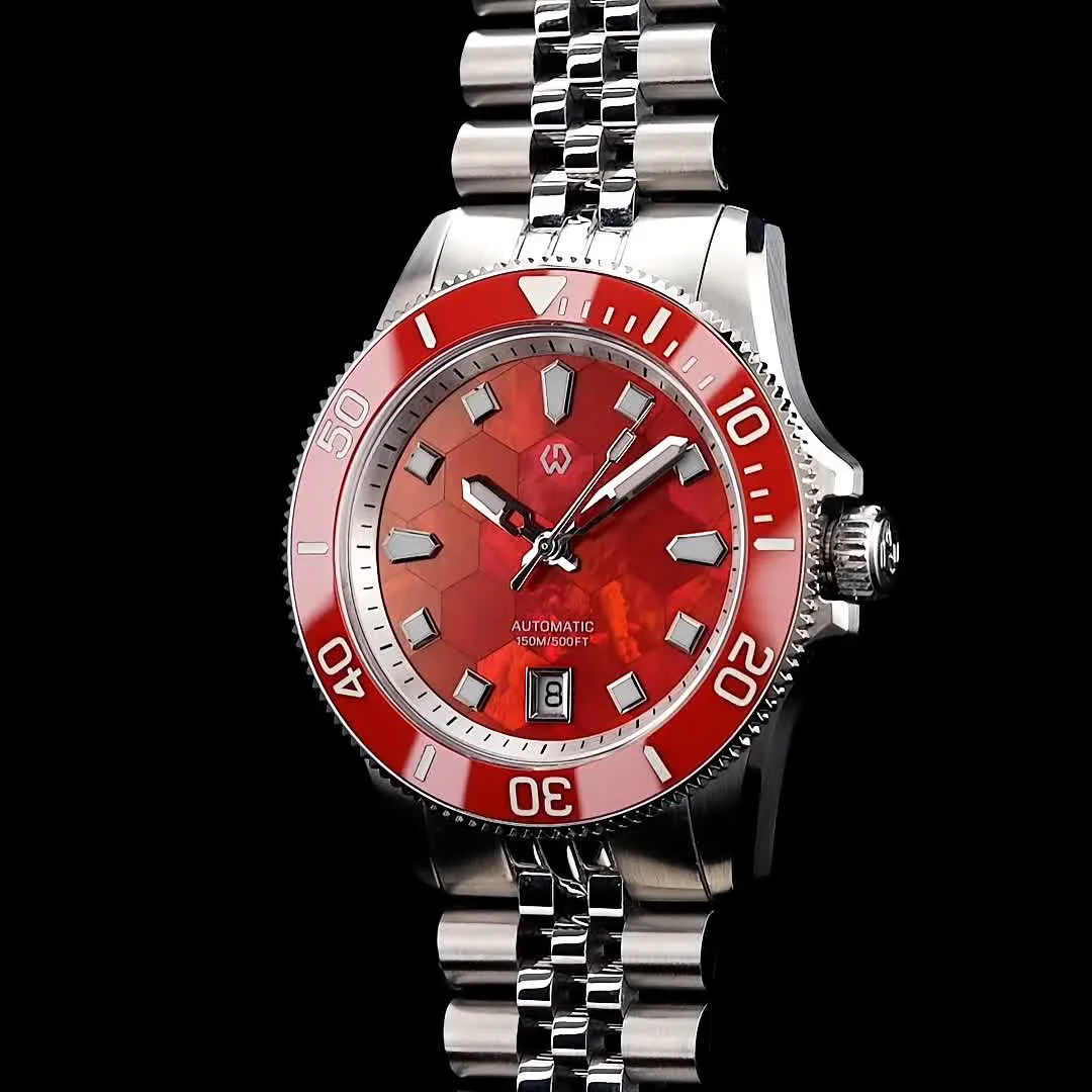 WISHDOIT Luxury Dive Watch 150M Waterproof Automatic Movement Mother-of-Pearl Dial Stainless Steel Case Men's Wristwatch