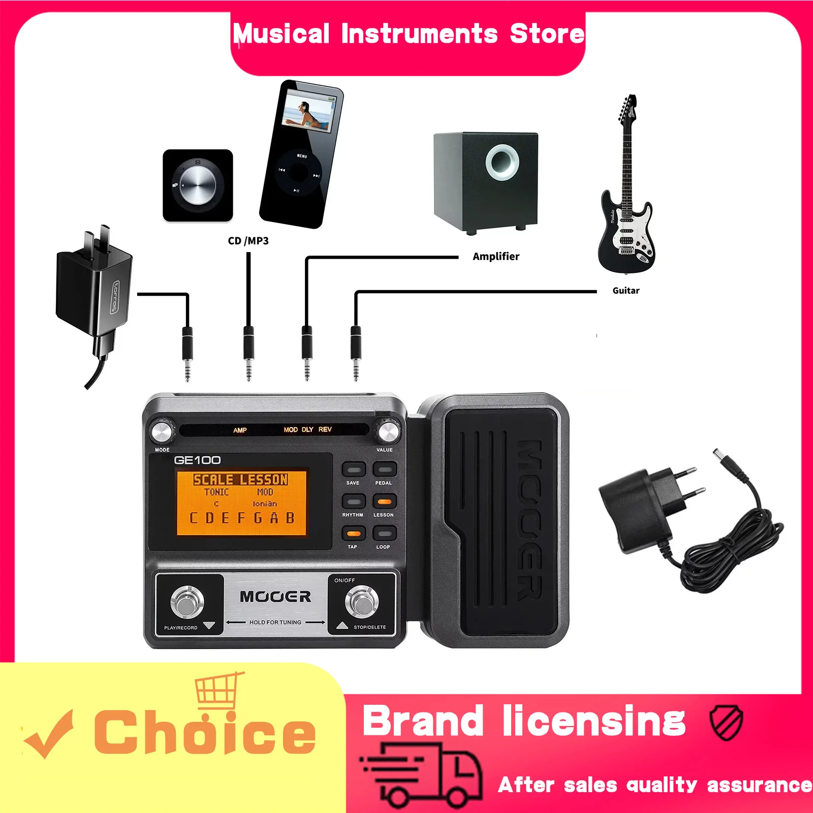 

Педаль эффектов для электрогитары MOOER GE100, педаль процессора с циклической записью, максимальное время 180 s, 8 педалей, 40 барабанных ритмов