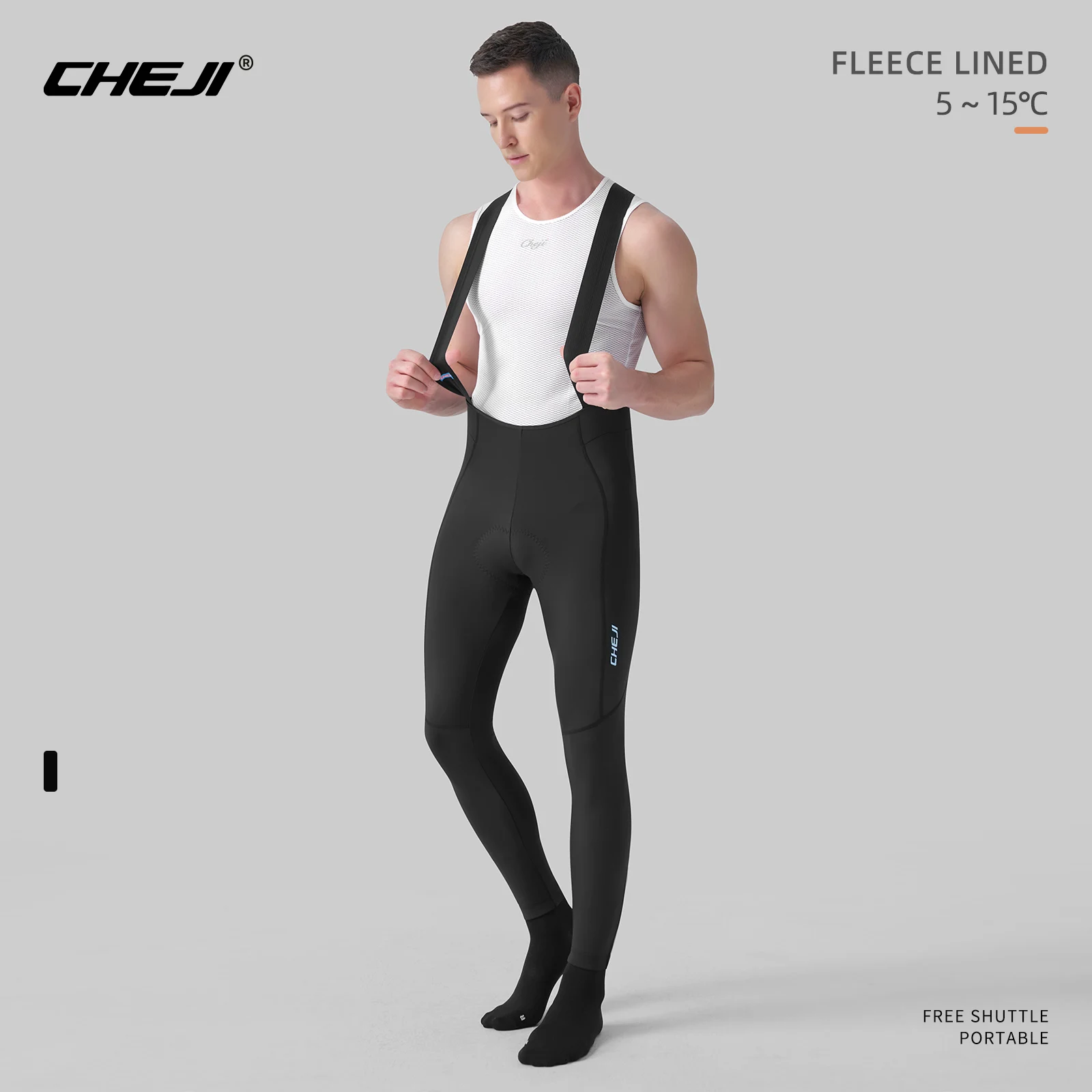 Cheji Autumn/Winter cycling pants bib, fleece warm, black pants, high density Belgian sponge pant pad, high quality