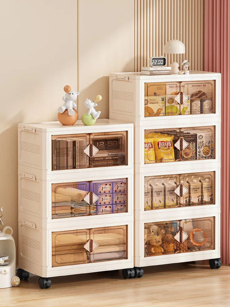 45cm Foldable  Width Plastic Storage Box with Wheels Multi-Layer Clothing Cabinet Organizer for Books Kitchen