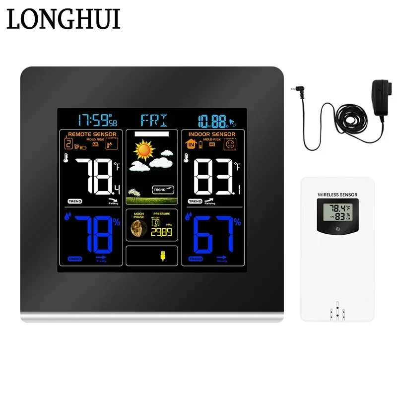 

3379C Color Screen Weather Forecast Weather Station Clock Multifunction Indoor Outdoor Wireless Temperature Humidity Monitoring