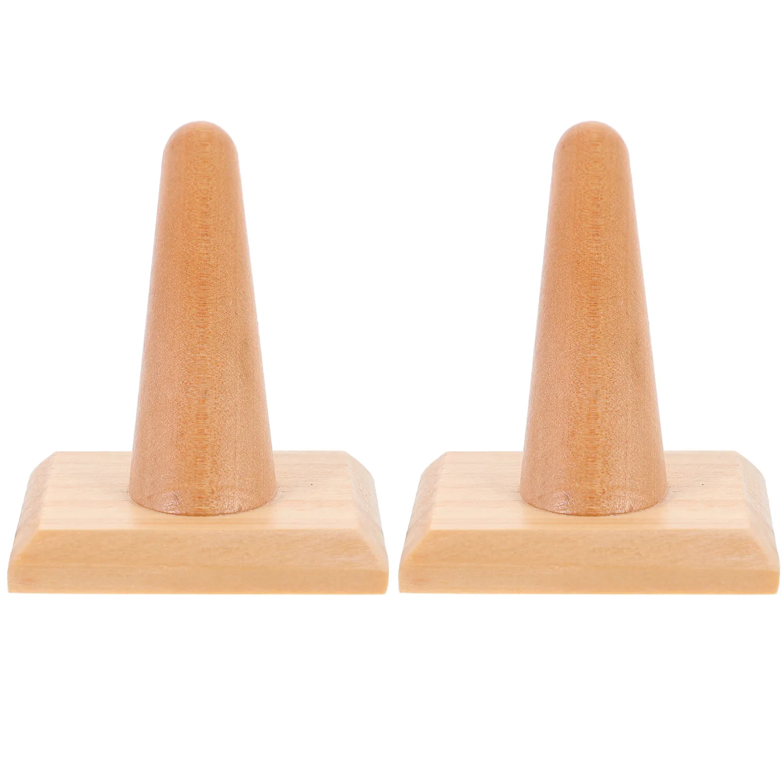 2Pcs Wooden Ring Organizer Pillar Display Stand Jewelry Holder Ring Storage Rack for Showcase Counter Desktop Use