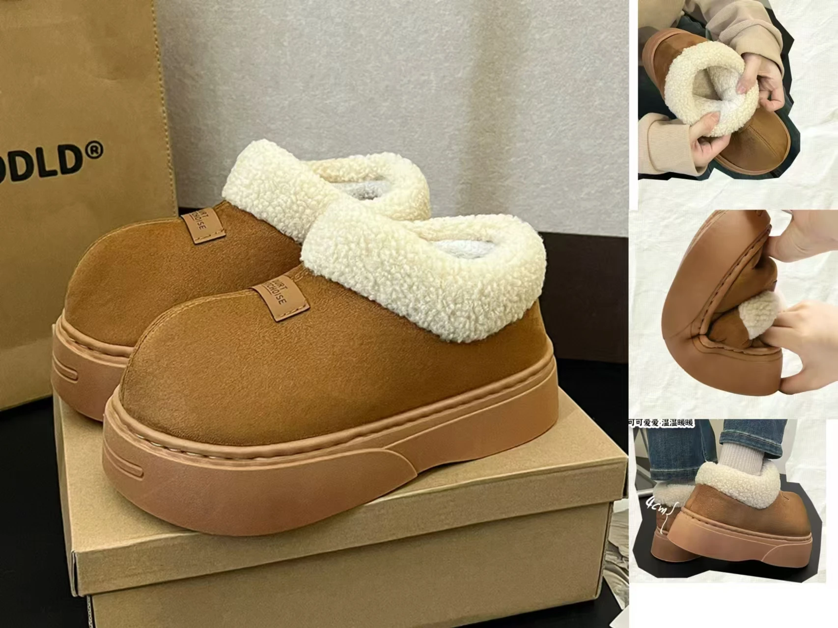 2024New Women Winter Furry Snow Boots Outdoor Warm Fuzzy Lined Cotton Boots Non-slip Comfort House Cotton Shoes Soft Plush Shoes