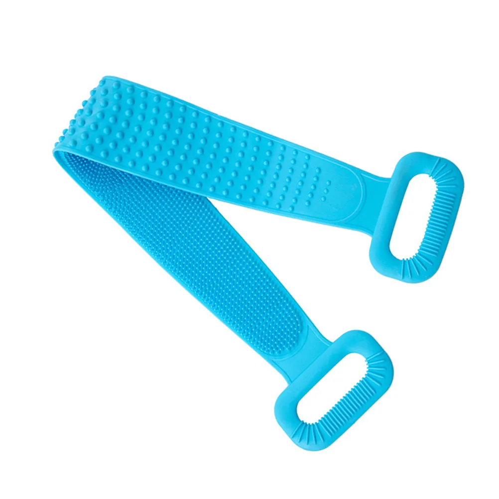 حزام تقشير أزرق 76 سم للاستحمام الجسم، منشفة حمام طويلة من السيليكون، أداة تدليك وتدليك الرقبة العميقة والأكتاف