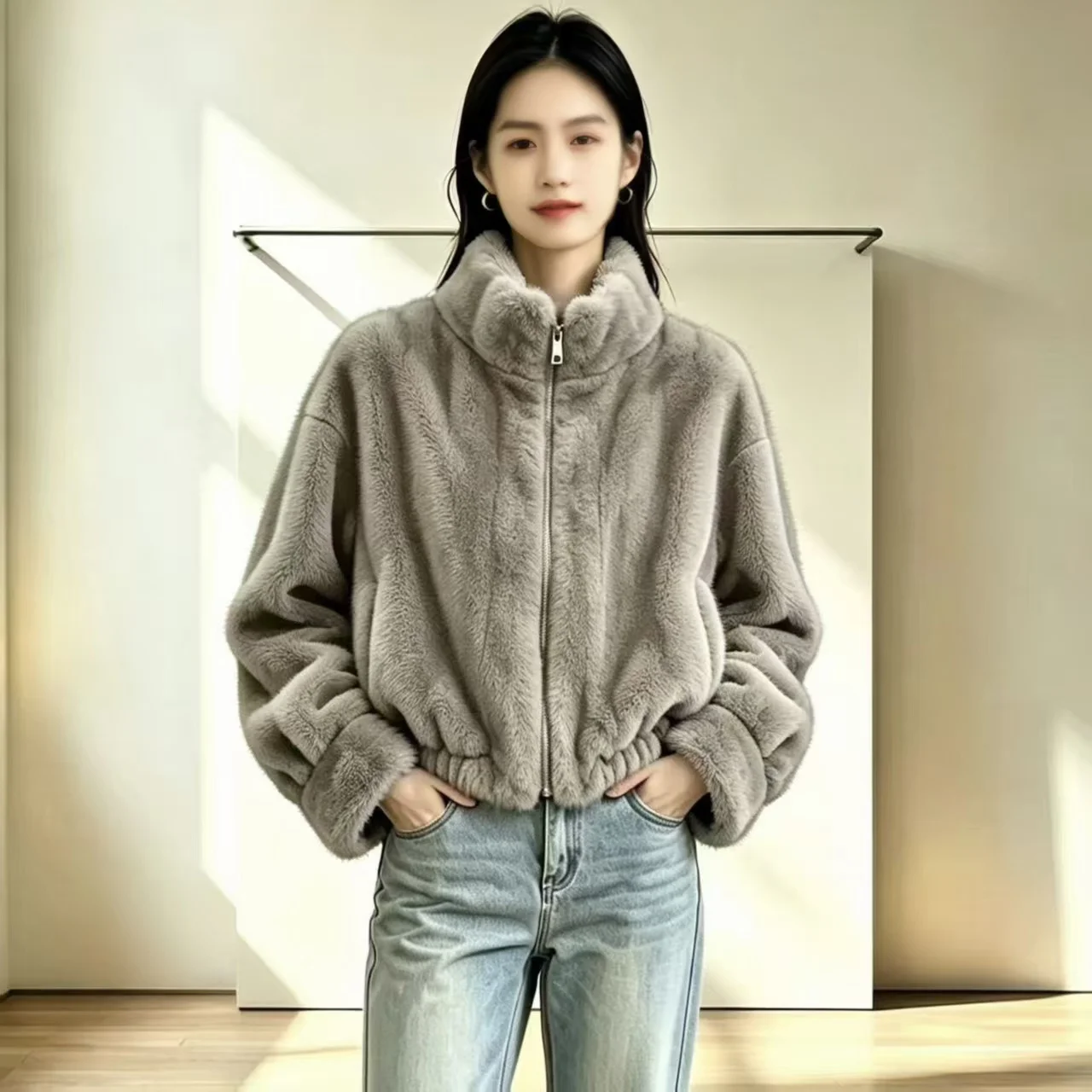 Winter Women High Quality Faux Rabbit Fur Coat Luxury Fur Coat Loose Lapel OverCoat Thick Warm Female Plush Coats