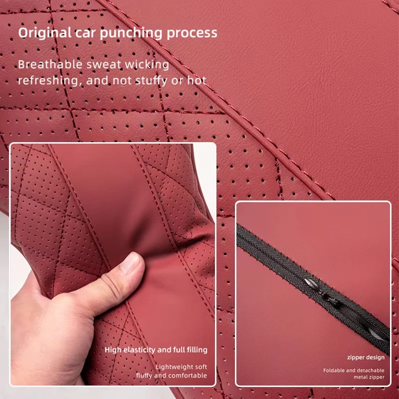 Car Leather Memory Foam Headrest Rhombus Quilted Pattern Comfort Neck Support Pillow For Cadillac Escalade XT5 Lyriq CT5 XT6