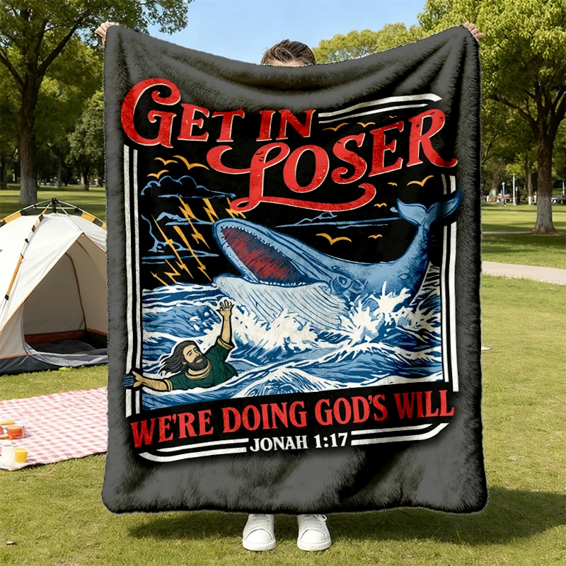 Get in Loser We're Doing God's Will Flannel Blanket, Funny Christian Bible Flannel Throw