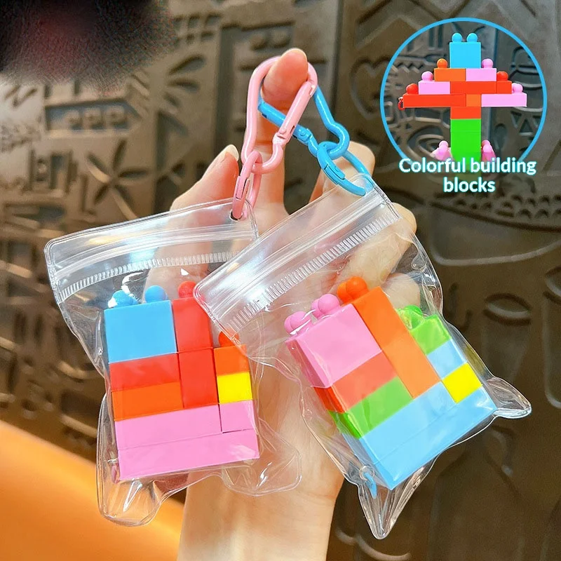 Decompression Silicone DIY Building Block Keyring Little Builder Building Blocks Keychain Hanging Ring Accessories Toys for Kids