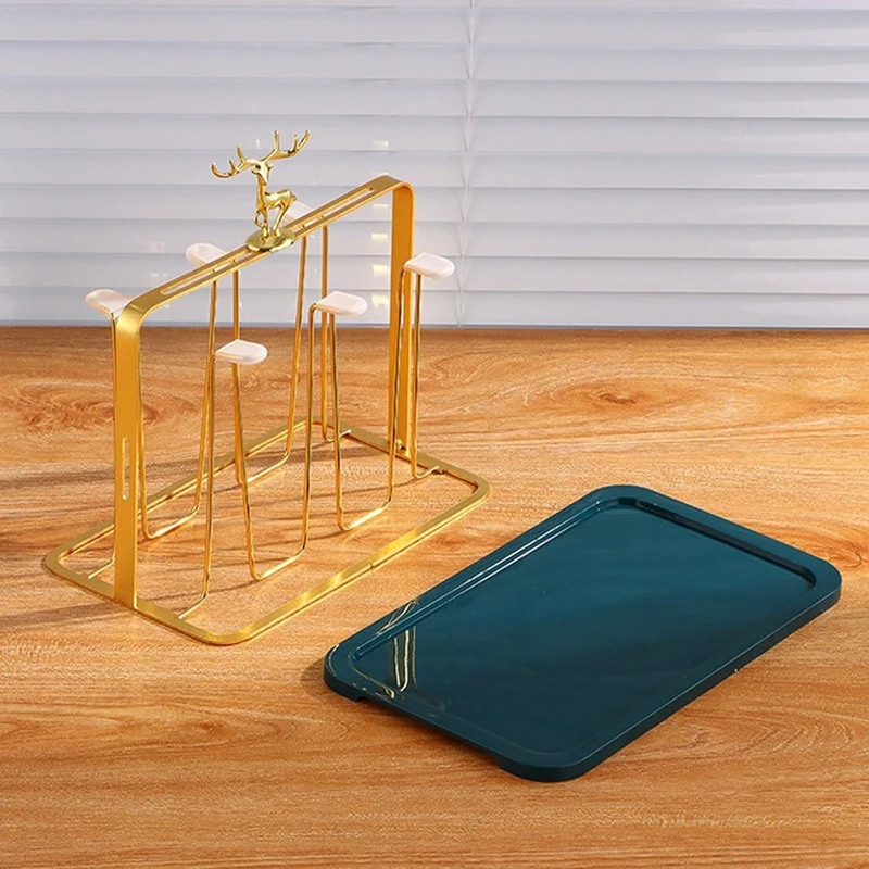 Designs Drainer Stand, Glass Cup Holder with Drainage Functional Dining Room Organization Gold-ABLL - view 4