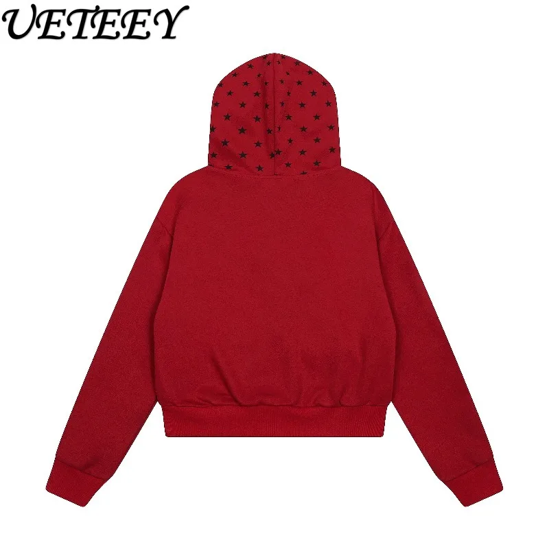 Sweet Anime Girl Cartoon Print Hooded Sweatshirt Jacket for Women Spring and Autumn Slim Fit Versatile Zipper Short Hoodies