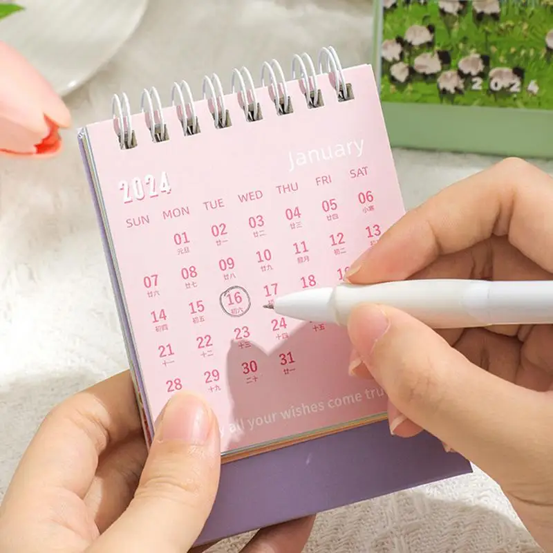 風景画シリーズ卓上カレンダー、美しい色、内側のページ、学生、ポータブル、オフィスアクセサリー、新しい2024