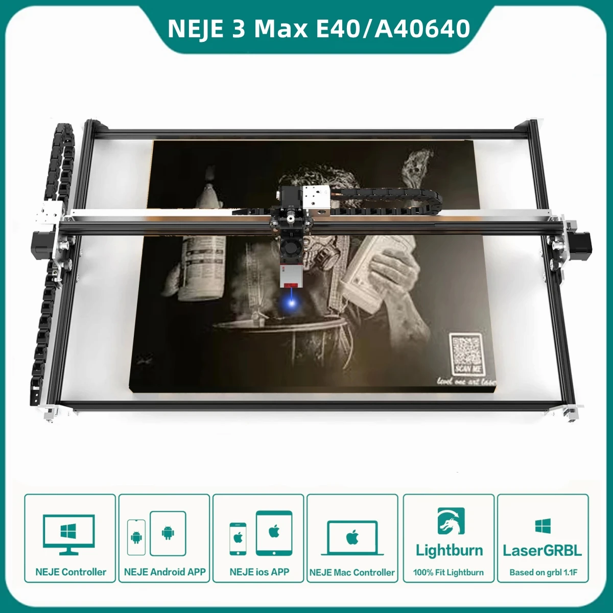 NEJE 3 Max 80W CNC Metal Laser Engraver 32-bit Dual MCU Laser Cutter Wood Etching Engraving Tool Bluetooth Offline APP Control