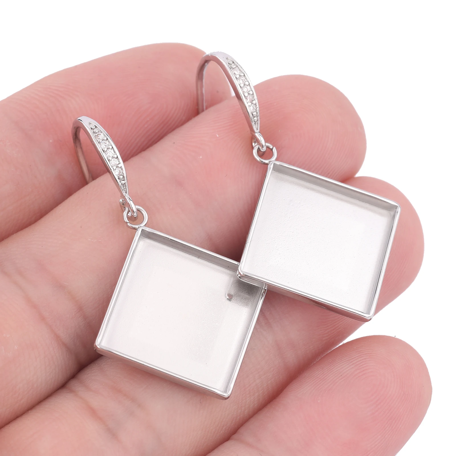 10pcs Zircon Stone Earring Wire Hooks Findings Fit 12mm 15mm Square Cabochon Earring Base Setting Blanks Stainless Steel Diy image 3
