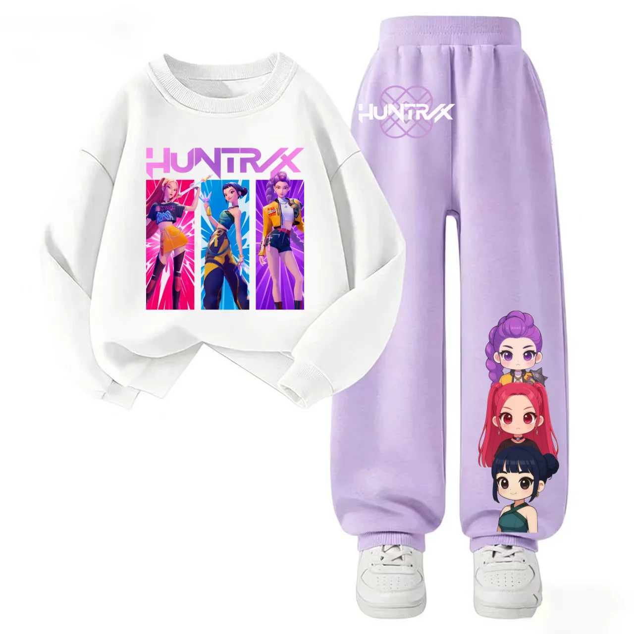 

Детский комплект одежды KPop Demon Hunters: толстовка с капюшоном для мальчиков, повседневная спортивная рубашка и двухцветные мягкие и удобные брюки для девочек