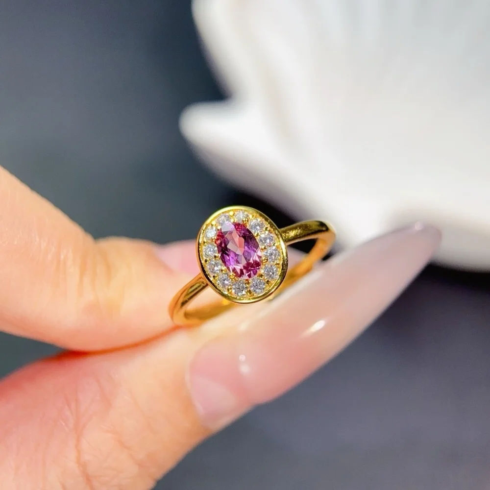 S925 4×6mm Sterling Silver Natural Garnet Gemstone Ring for Women Fashion Healing Jewelry Stylish Accessory Sweet Gift