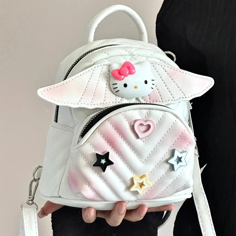 Sanrio Hello Kitty Backpack Tie Dyed Embroidered Shoulder Bag PU Portable Handbag Versatile Mini Shoulder Bag Y2K Kawaii Gift