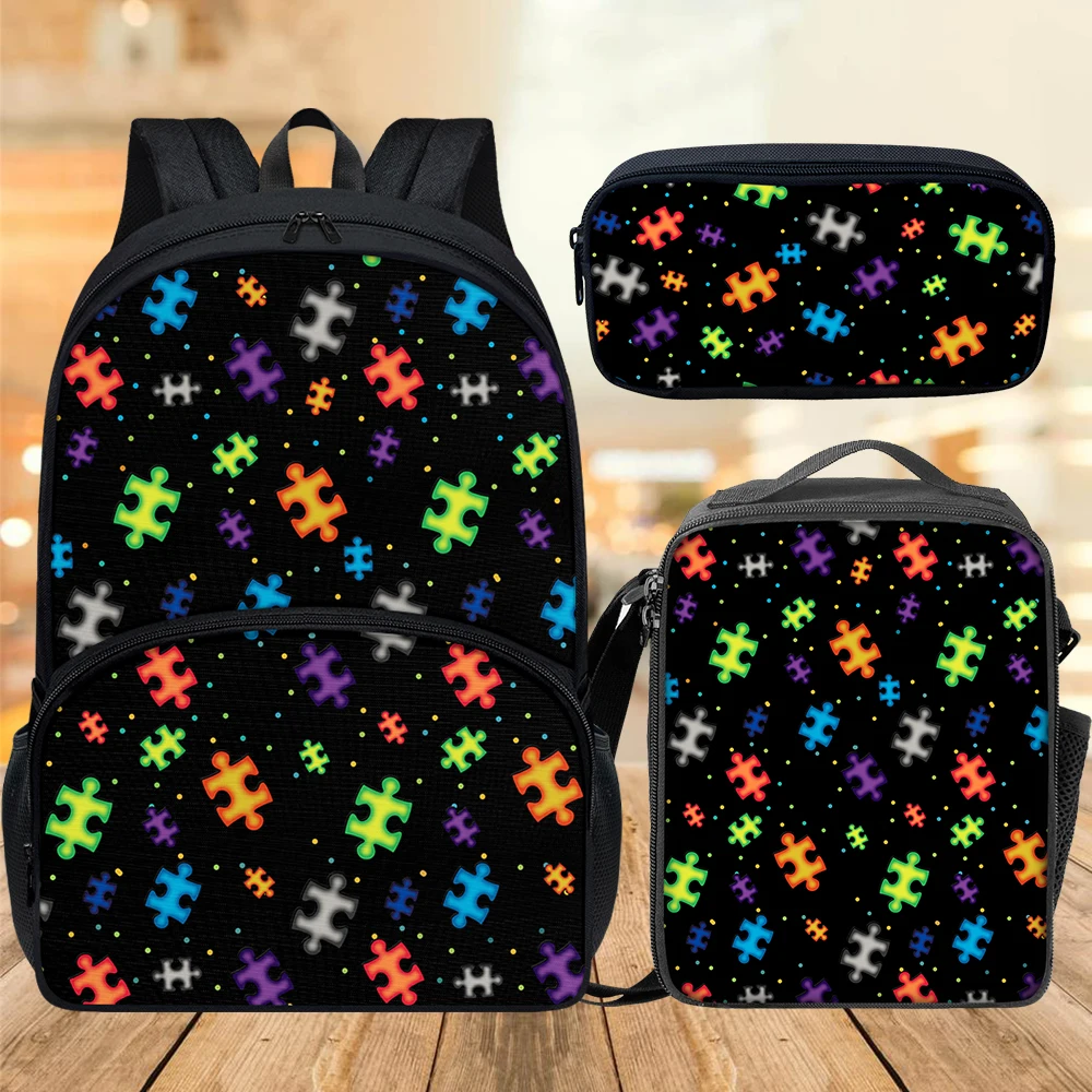 Autism Awareness Backpack Black Puzzle Large Capacity Double Layer Children Girls Boys Satchel multifunctional Cartoon Custom