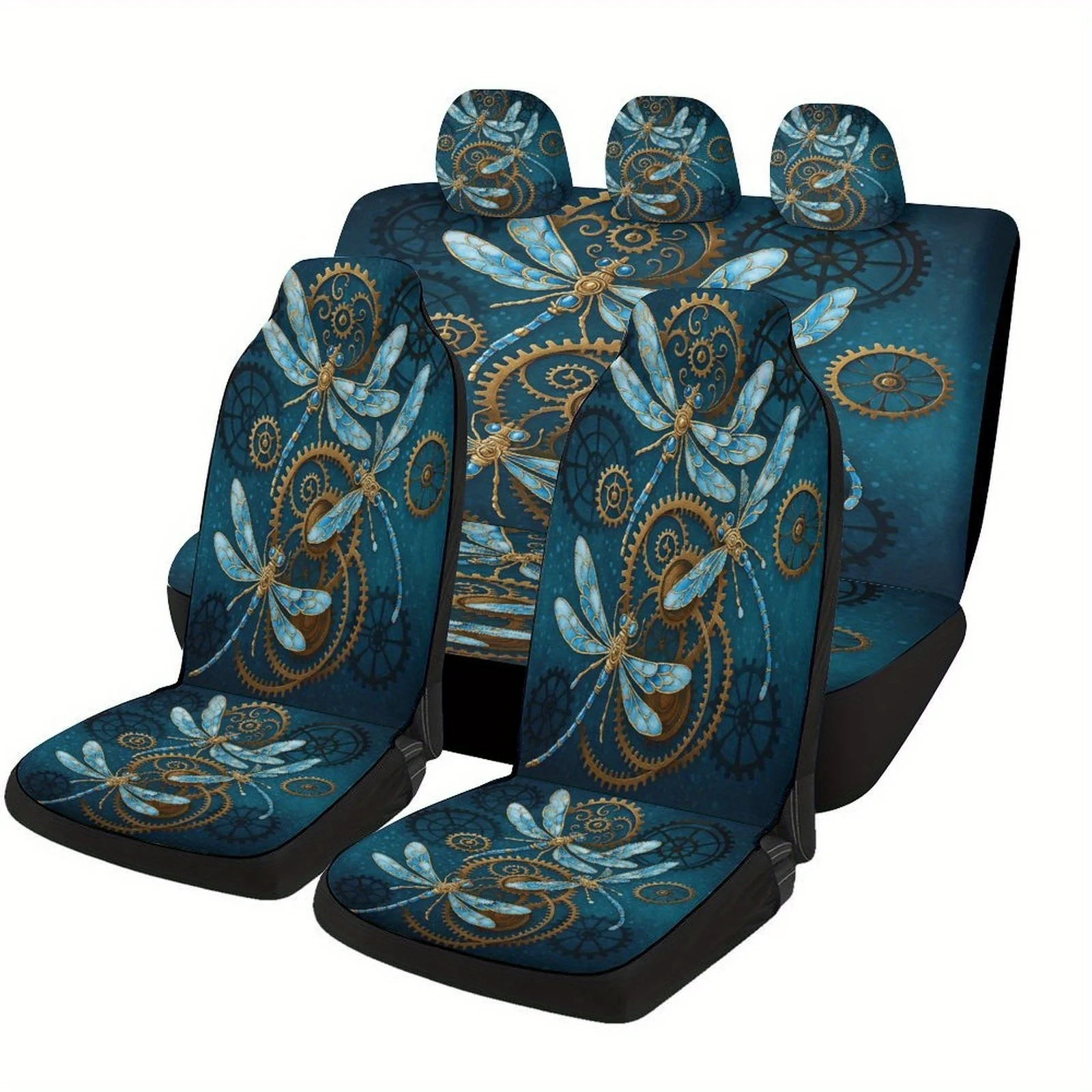 Steampunk Dragonflies Themed Car Seat Cover Set For Most Cars, Decorative Trendy High-quality Car Seat Protector Covers Full Set
