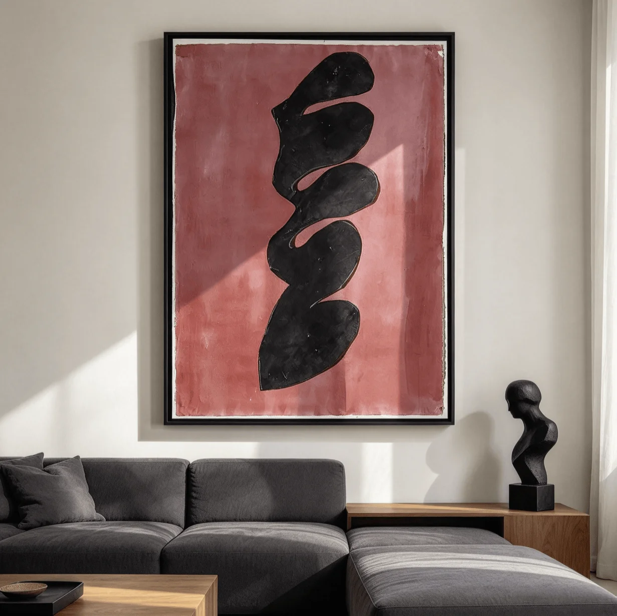 Abstract Black Shape Wall Art Canvas Prints, Dusty Pink Minimalist Posters, Modern Decor for Living Room Bedroom Wall Decor